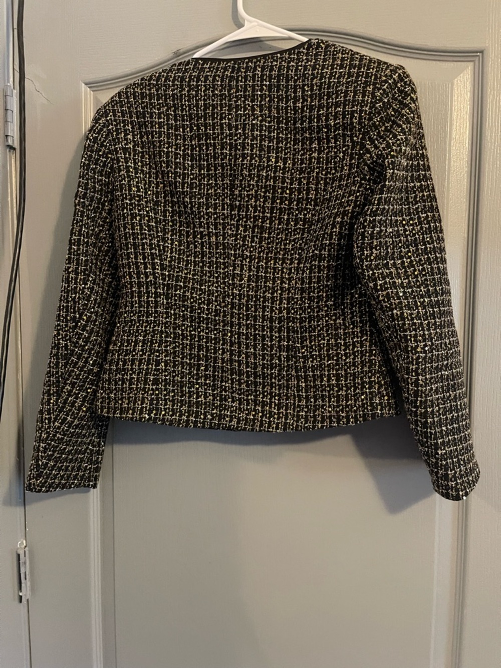 Black Tweed Bomber Jacket with Gold Buttons - Women's - Picture 2 of 7